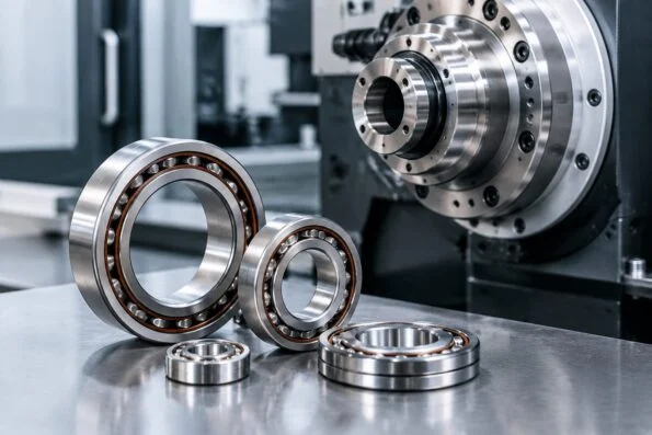 Super-precision angular contact bearings beside a machine tool spindle
